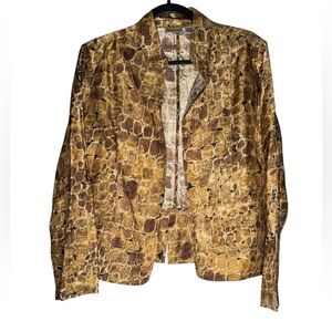 Chico's 100% Silk Lightweight Jacket Women Large Brown Abstract Print Open Front